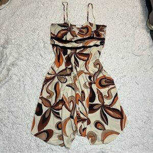 Sleeveless Cream and Brown Abstract Print Sundress